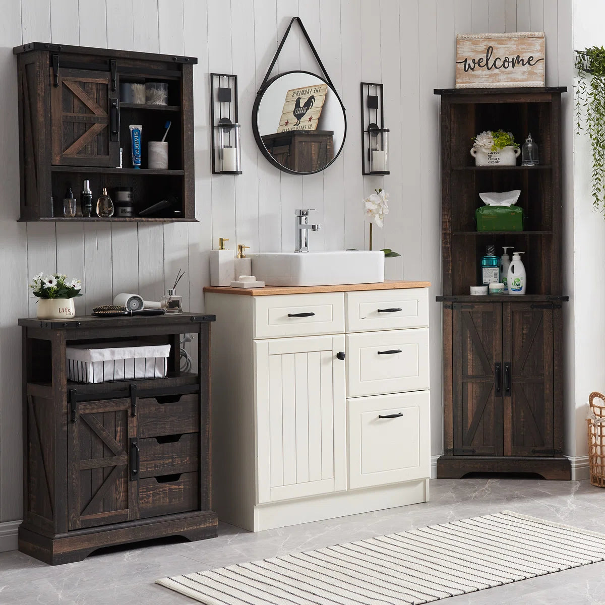 Snake River 68”H Freestanding Corner Bathroom Cabinet, Adjustable Shelves, 1 Storage Cabinet