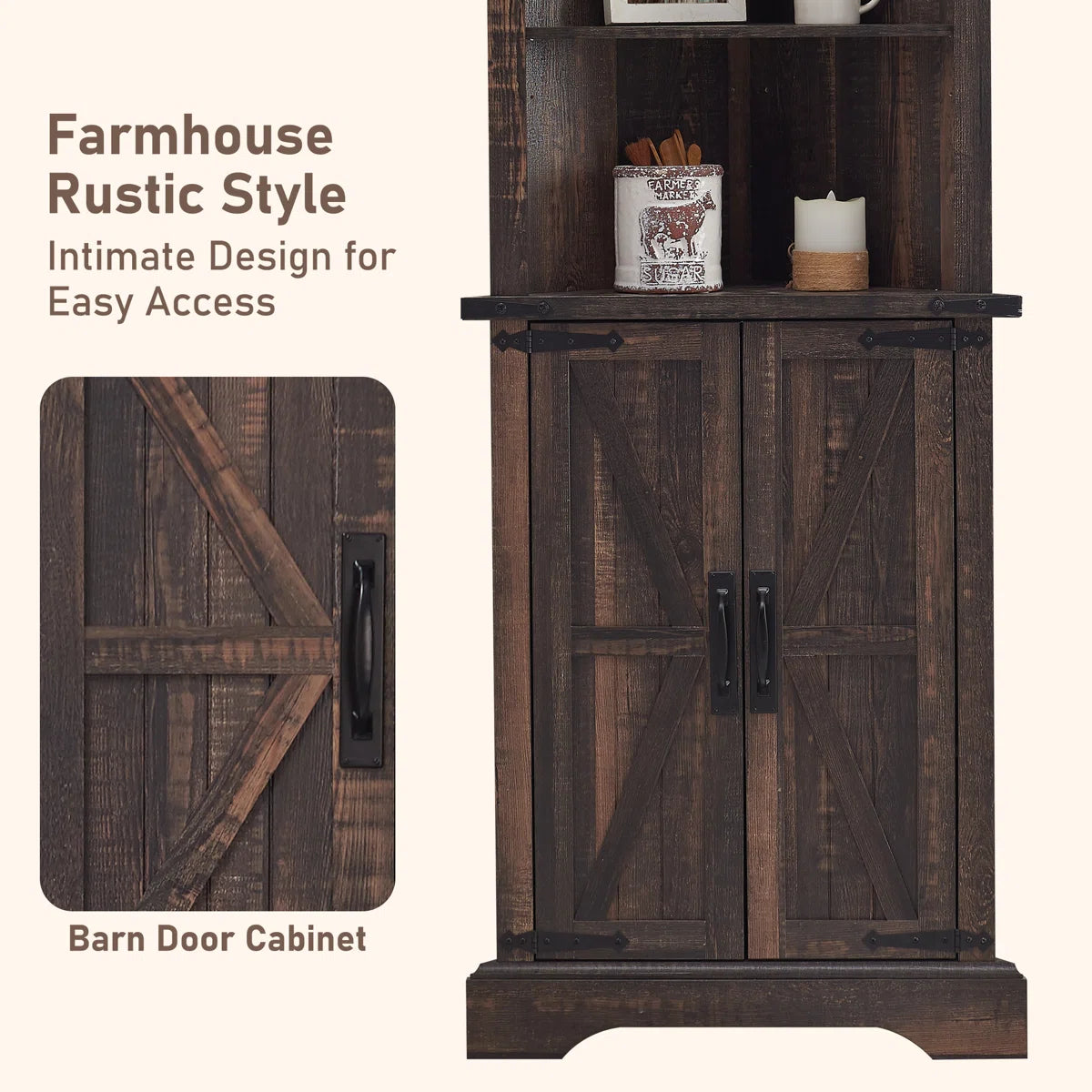 Snake River 68”H Freestanding Corner Bathroom Cabinet, Adjustable Shelves, 1 Storage Cabinet