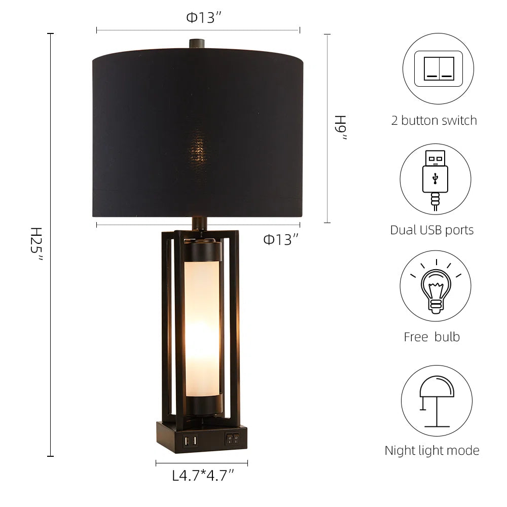 25" Nergiz Table Lamp Set With Night Light And USB Ports