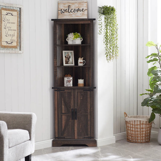 Snake River 68”H Freestanding Corner Bathroom Cabinet, Adjustable Shelves, 1 Storage Cabinet