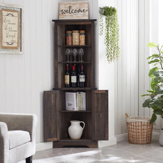 Snake River 68”H Freestanding Corner Bathroom Cabinet, Adjustable Shelves, 1 Storage Cabinet